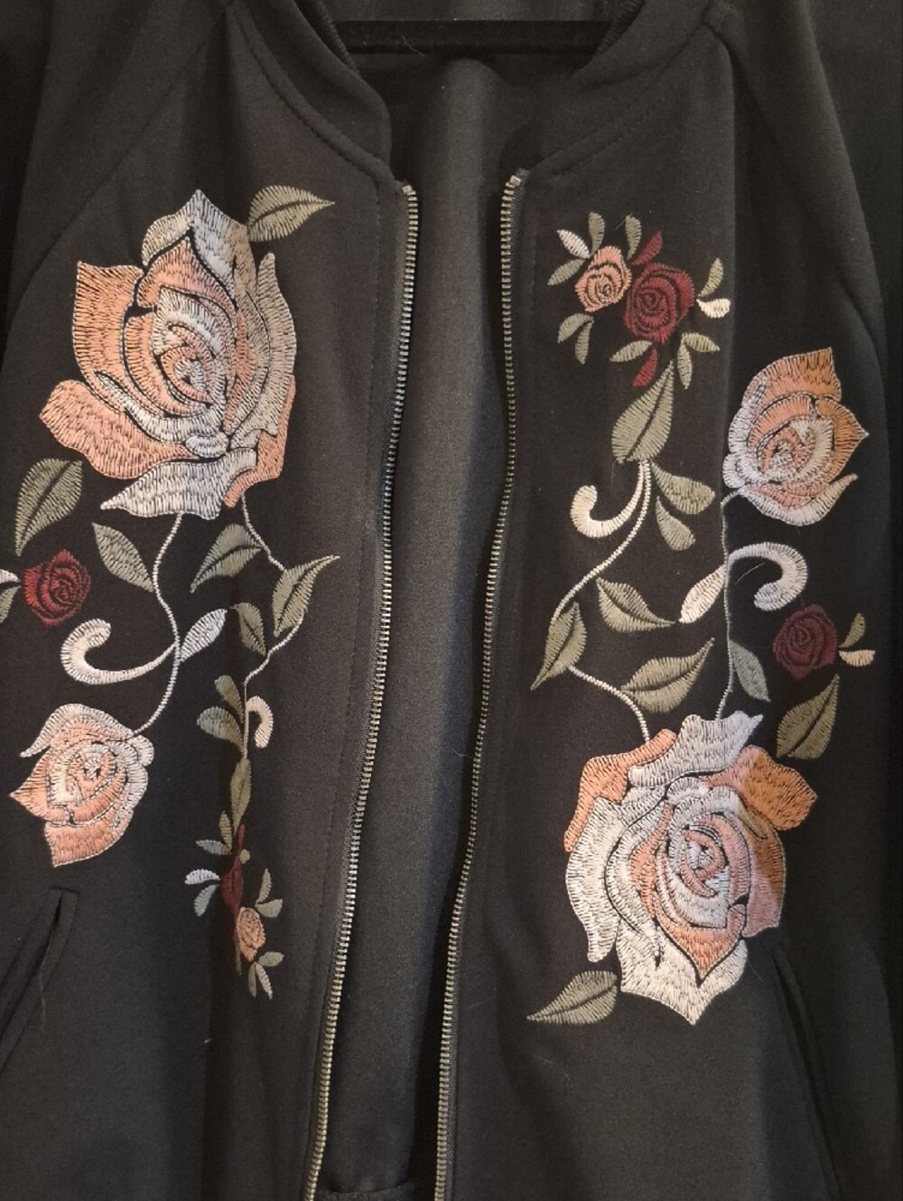 Democracy Black Bomber Jacket with Pink & Cream Rose Embroidery - Picture 3 of 4